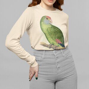 Blue-cheeked Amazon VTG Parrot Print Long Sleeve Graphic Tee T-shirt S M L XL